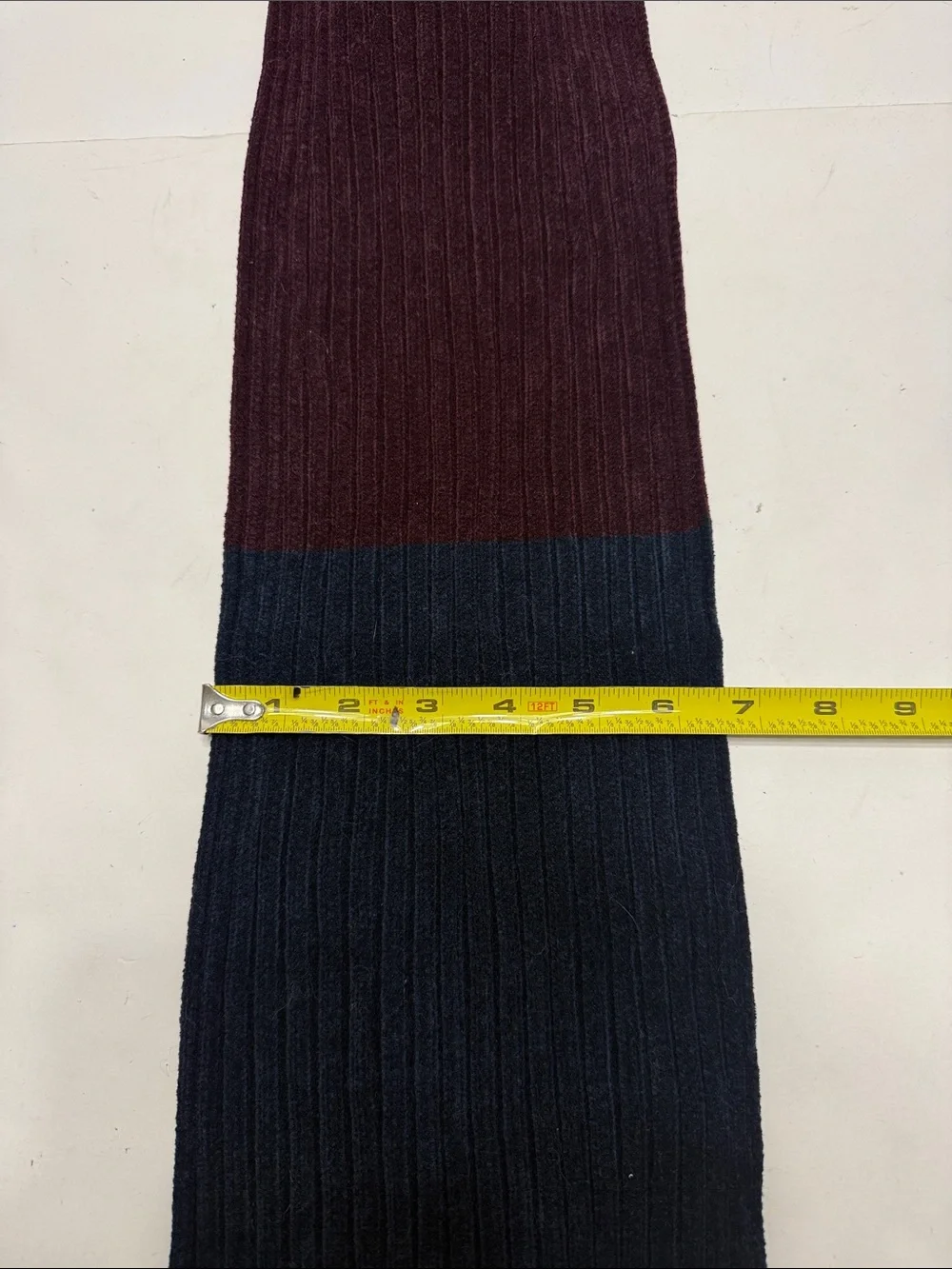 Men's Burgundy and Navy Ribbed Knit Scarf - Unbranded